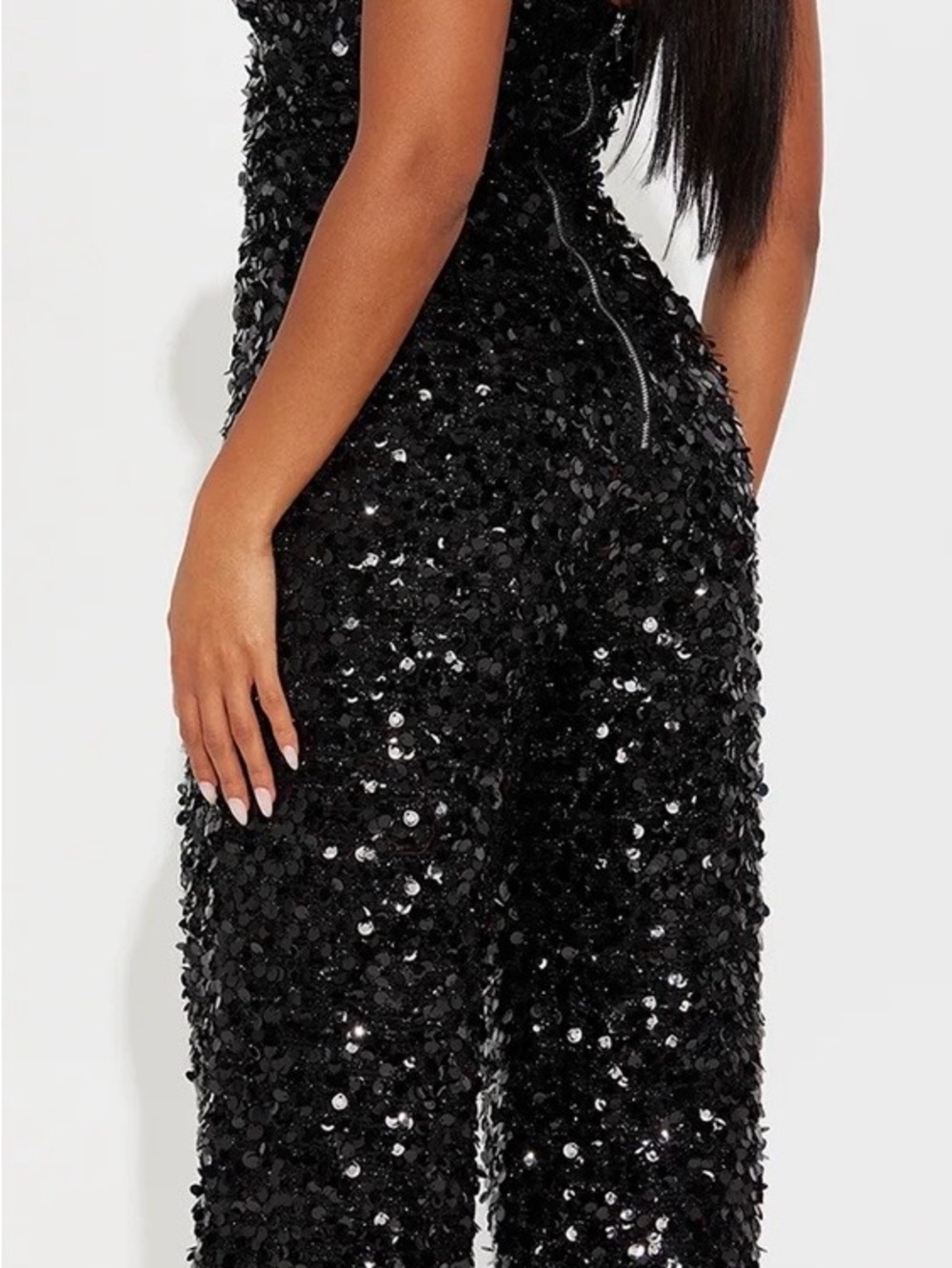 Fashion Nova Black Sequin Strapless Wide-Leg Jumpsuit